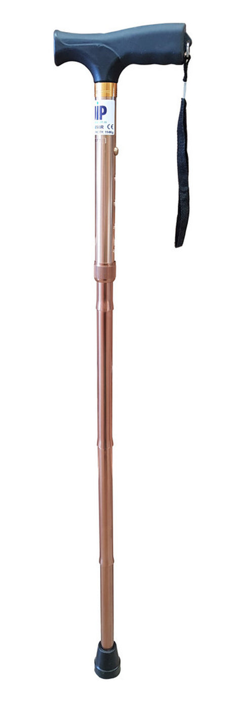 Folding Walking Stick Soft T Shape Handle Grip Bronze