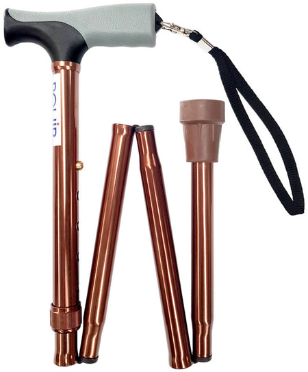 Folding Walking Stick Soft T Shape Handle Grip Bronze