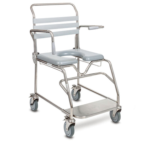 Juvo Mobile Stainless steel Shower Commode with Swing Away Footrest