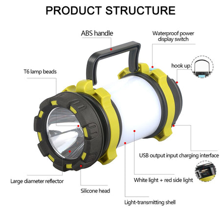 Portable USB Rechargeable Waterproof LED Camping Outdoor Search Light