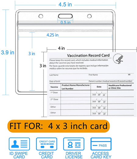 Clear Vinyl Card Protector 4X3 Inch Immunization Record Vaccine Card Holder With Lenyard