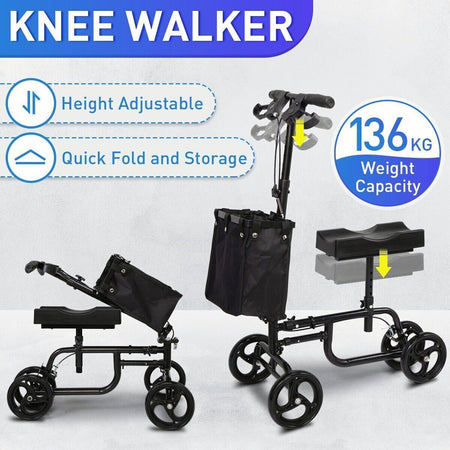 Foldable Knee Walker Scooter With Black Basket