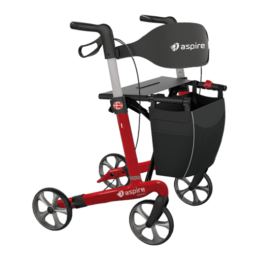 Aspire Vogue Carbon Fibre Super Lightweight Walker Rollator Candy Red Tall