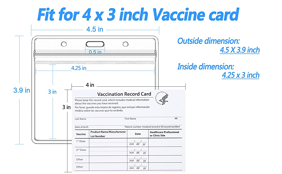CDC Vaccination Card Protector, 4 X 3" Immunization Record Vaccine Card Holder, Plastic Clear ID Card Holder Name Tags Badge Holders Media 1 of 15