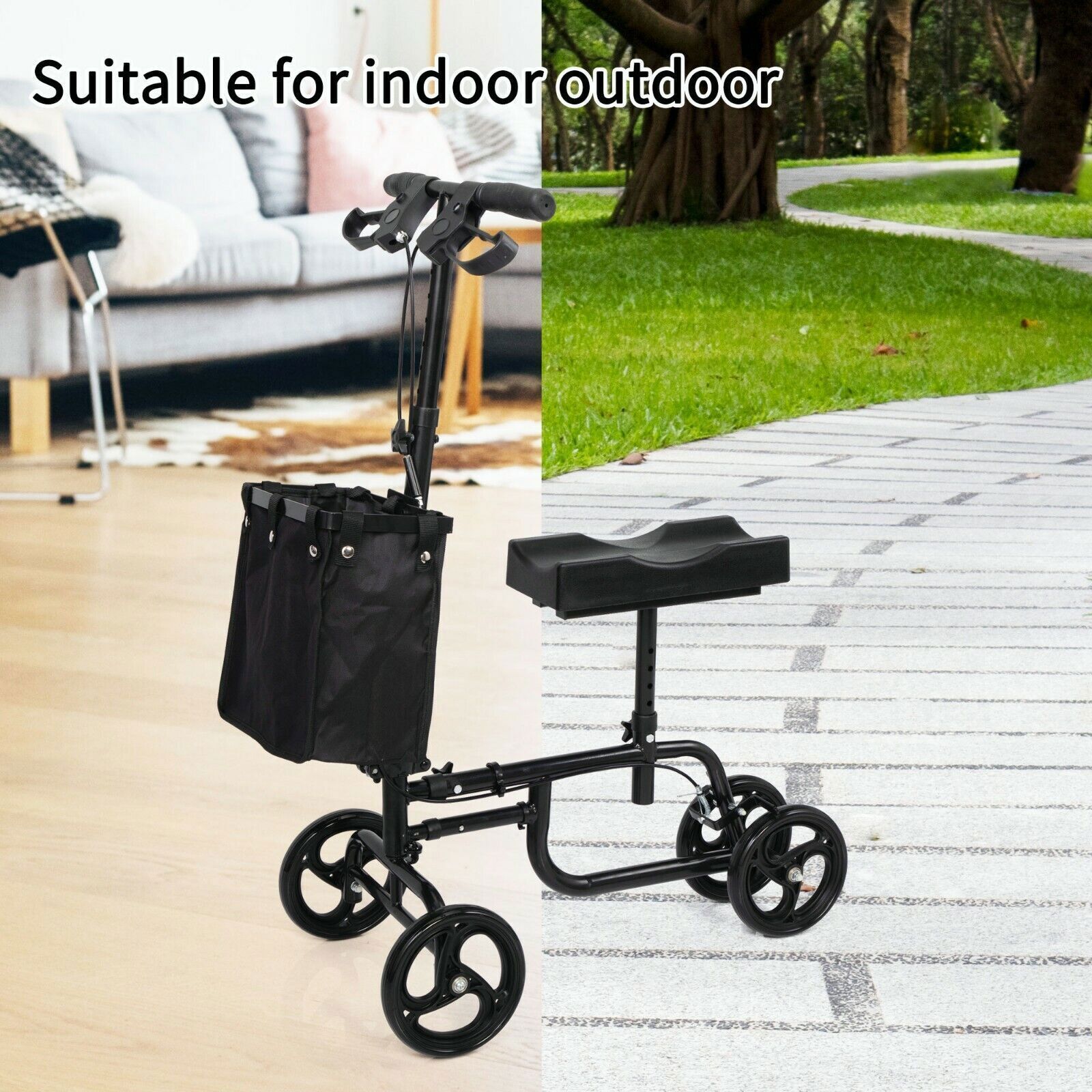 Foldable Knee Walker Scooter With Black Basket