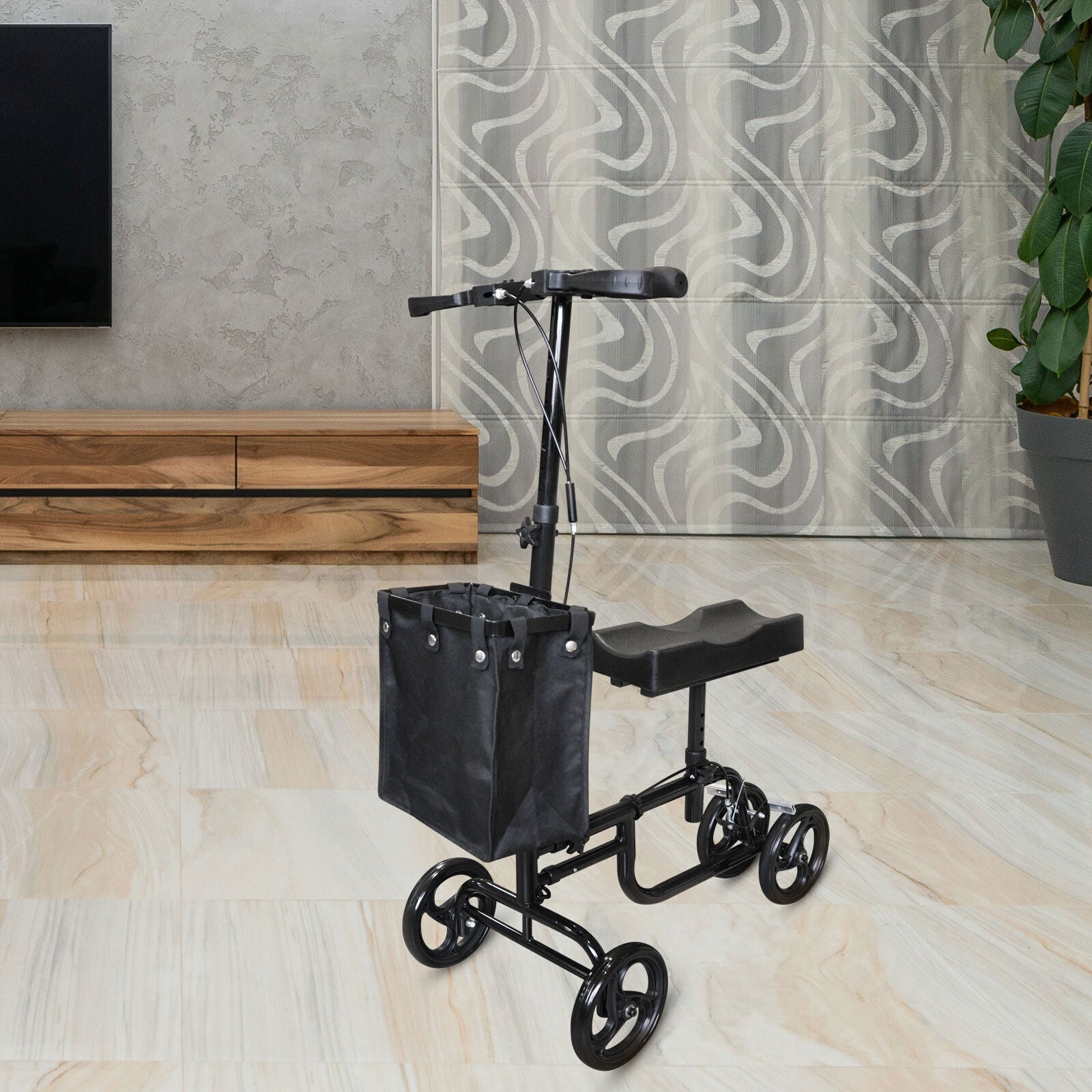 Foldable Knee Walker Scooter With Black Basket