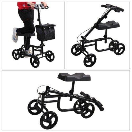 Foldable Knee Walker Scooter With Black Basket